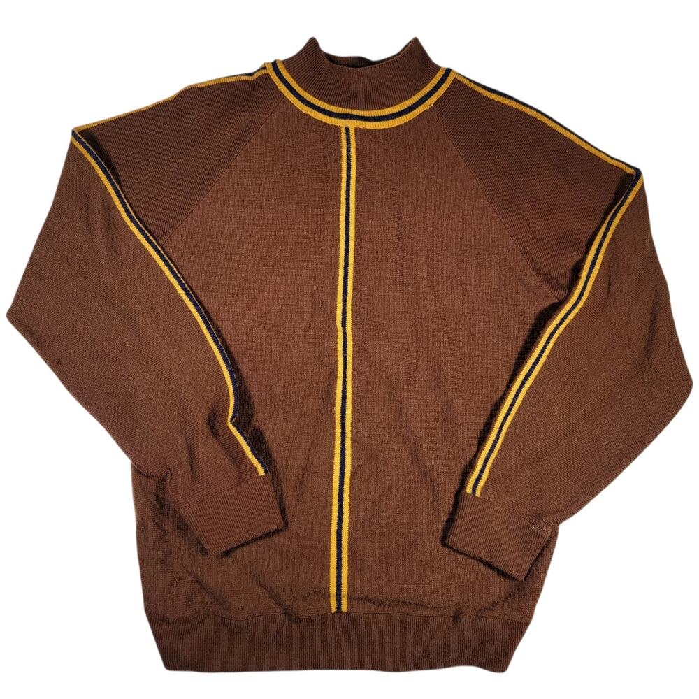 Vintage Jantzen NFL Licensed Knit Sweater Brown Striped Mock Neck USA Mens Med